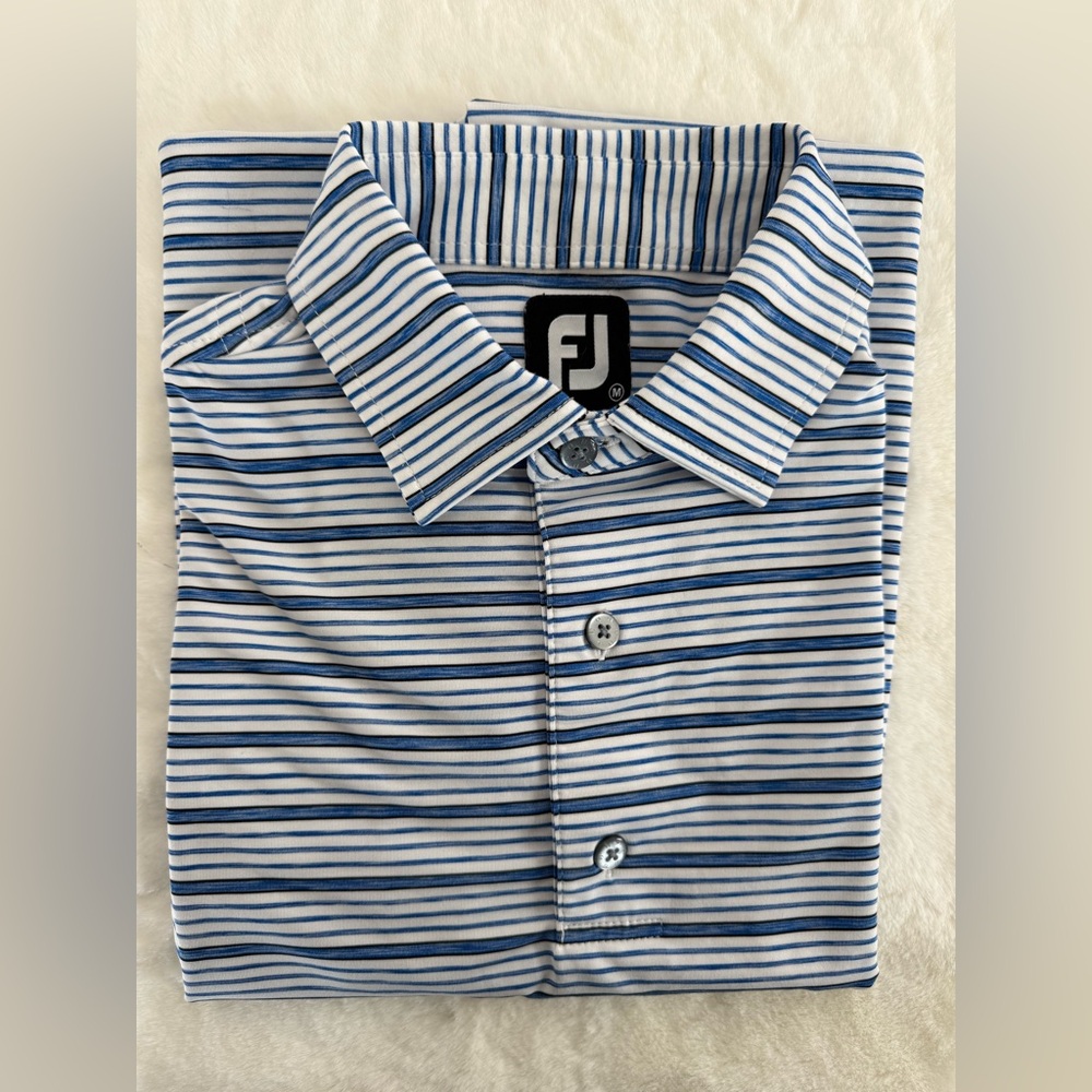 FootJoy Men's White and Blue Striped Polo